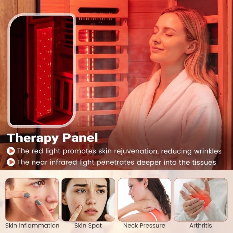2026 Model-Premium Series-Costway 2-Person Dual Therapy Full Spectrum Infrared Sauna with Red Light Panel($900 Value), WiFi App Control, Chromotherapy & Bluetooth – Okoume Wood- Fully Loaded Indoor Spa