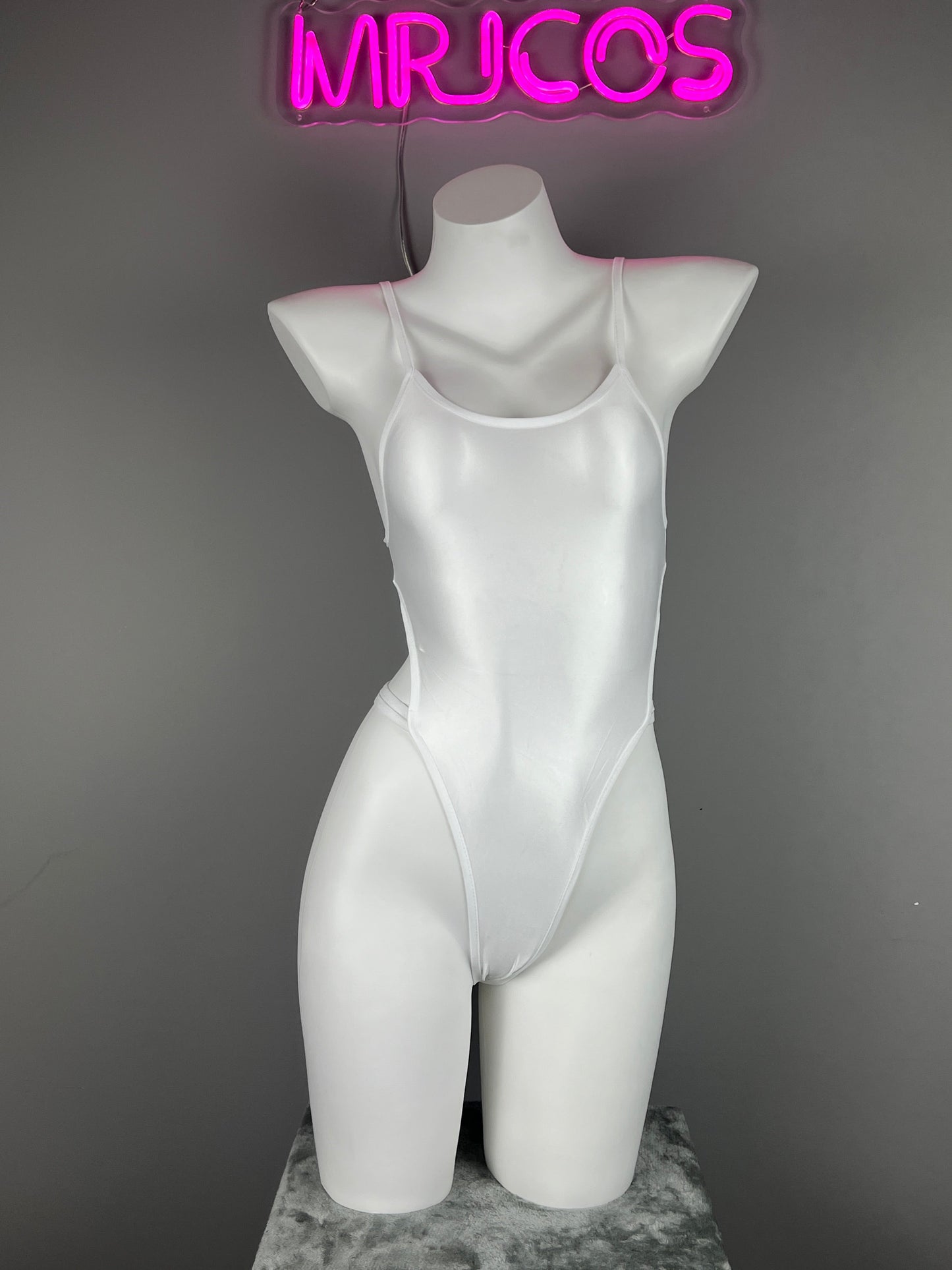 Women's High-Cut One-Piece Satin Spandex BodySuit Swimsuit with Side Cutouts