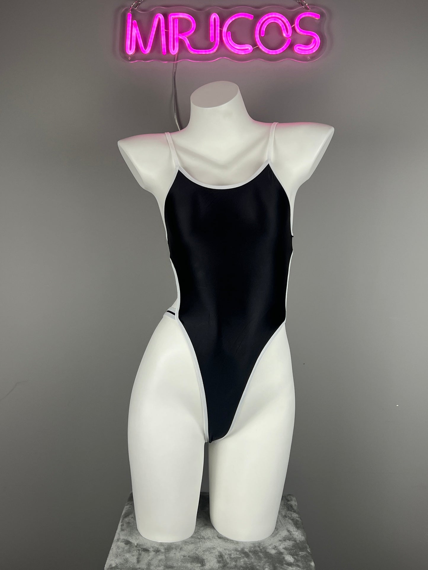 Women's High-Cut One-Piece Satin Spandex BodySuit Swimsuit with Side Cutouts
