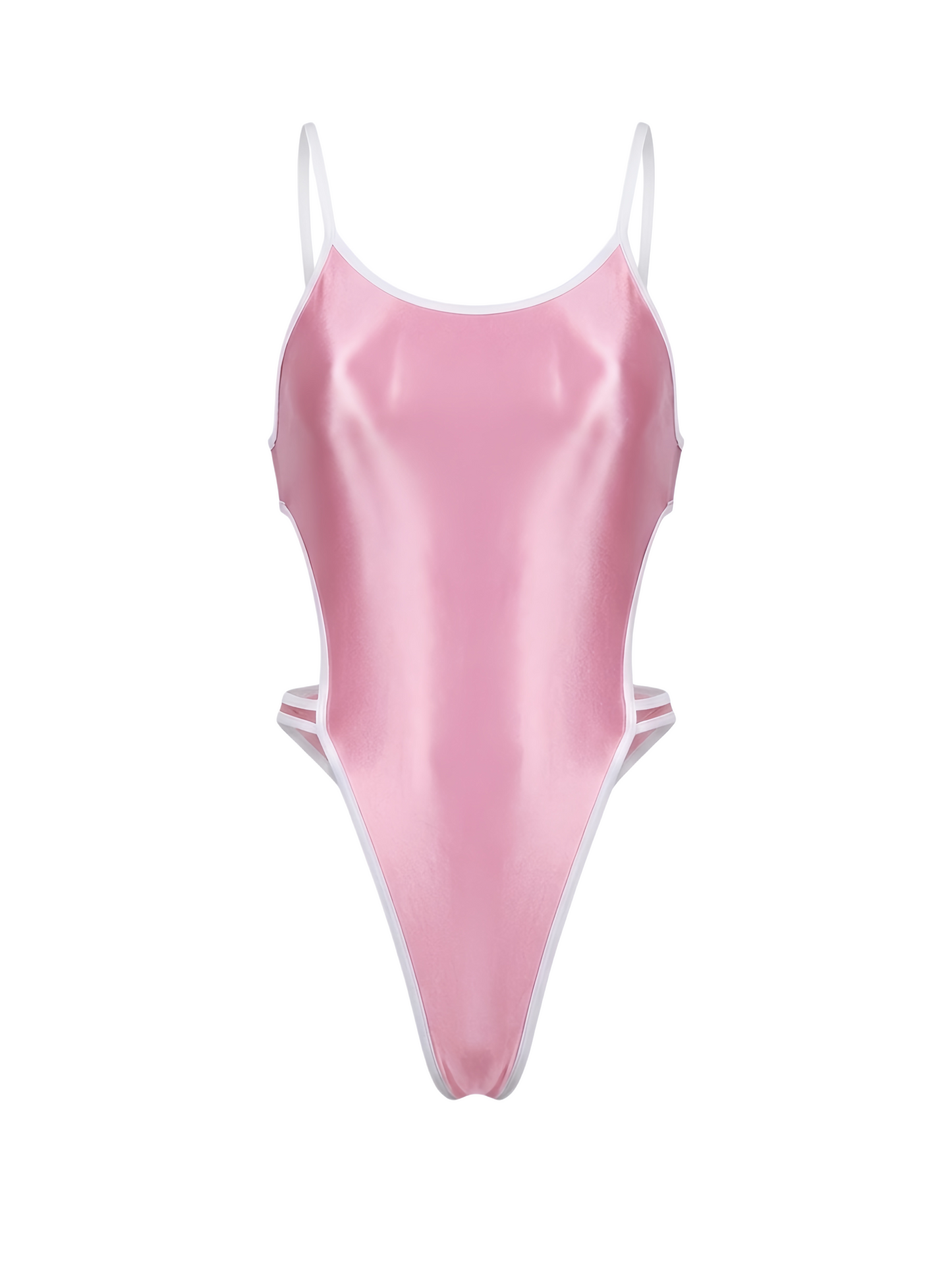 Women's High-Cut One-Piece Satin Spandex BodySuit Swimsuit with Side Cutouts