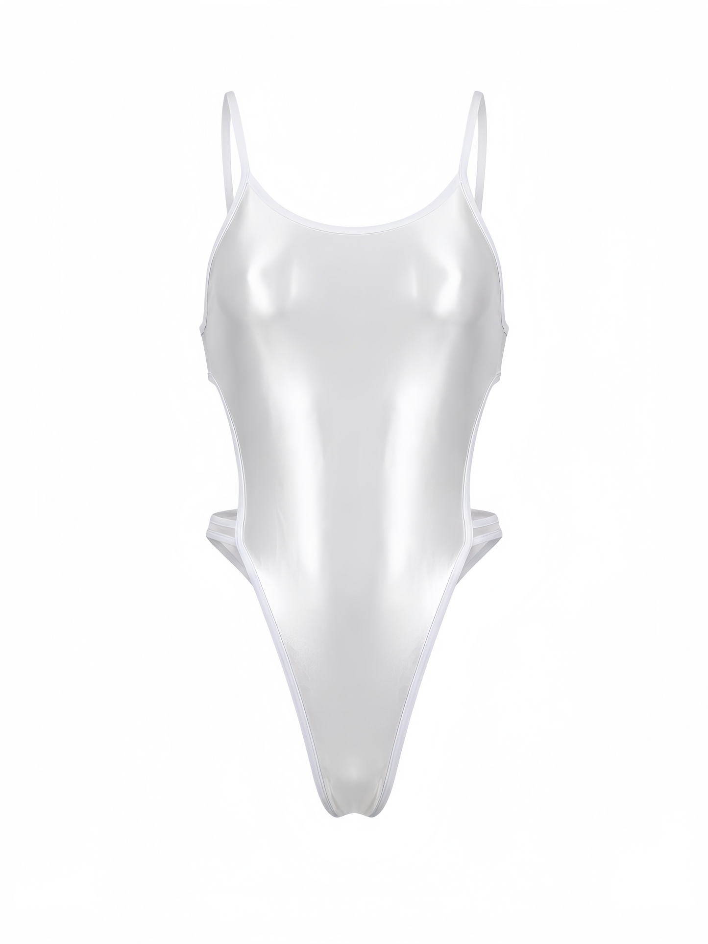Women's High-Cut One-Piece Satin Spandex BodySuit Swimsuit with Side Cutouts
