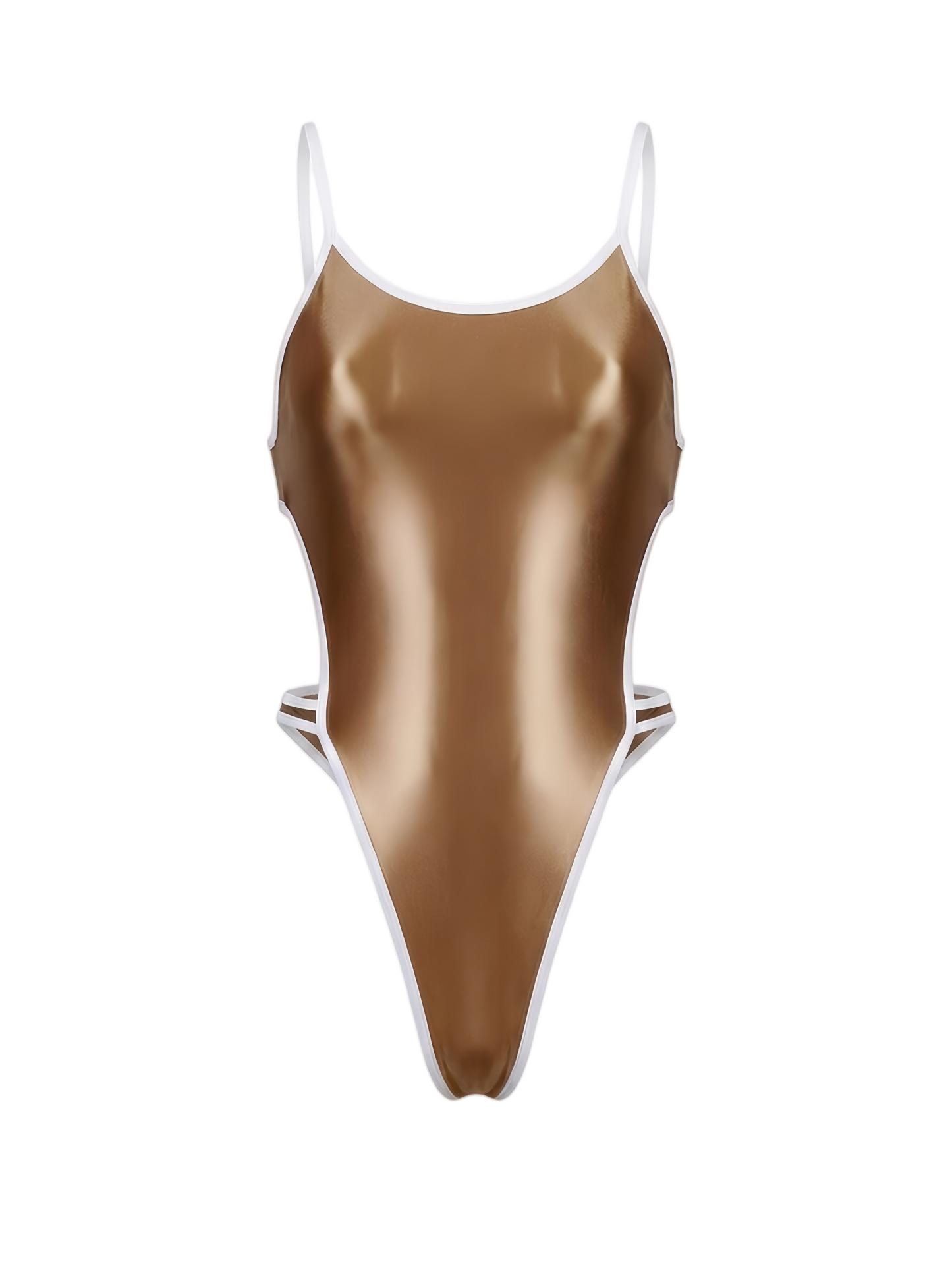 Women's High-Cut One-Piece Satin Spandex BodySuit Swimsuit with Side Cutouts