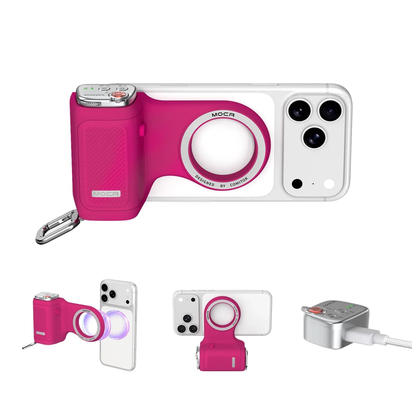 COMITOK MOCA iPhone Shooting Grip,Detachable rechargeable Bluetooth remote,DSLR Shutter/Focus Lock+Optional Fill Light/Mirror