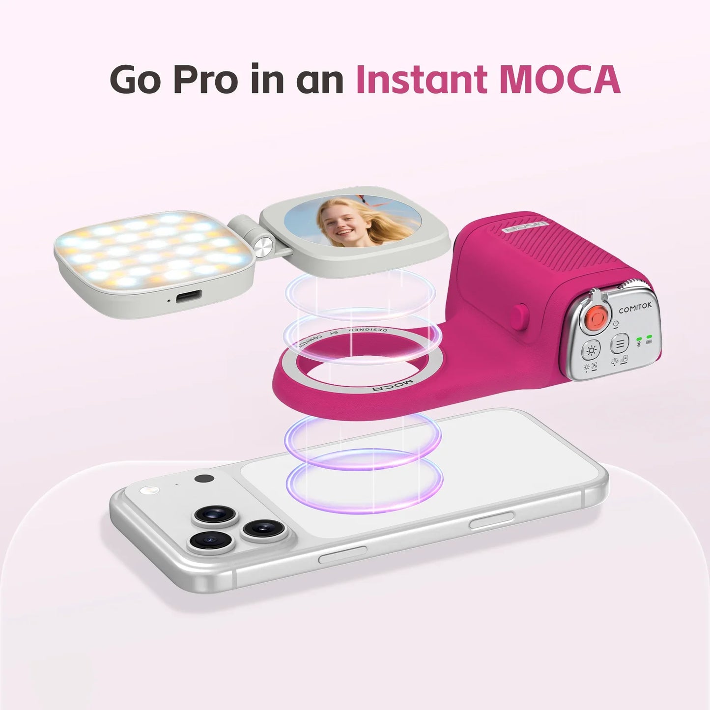 COMITOK MOCA iPhone Shooting Grip,Detachable rechargeable Bluetooth remote,DSLR Shutter/Focus Lock+Optional Fill Light/Mirror